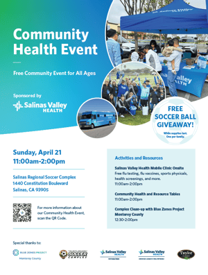 Community Health Event April 21 at 11am at Salinas Soccer Complex