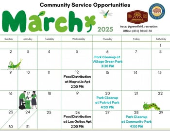 Greenfield March Calendar